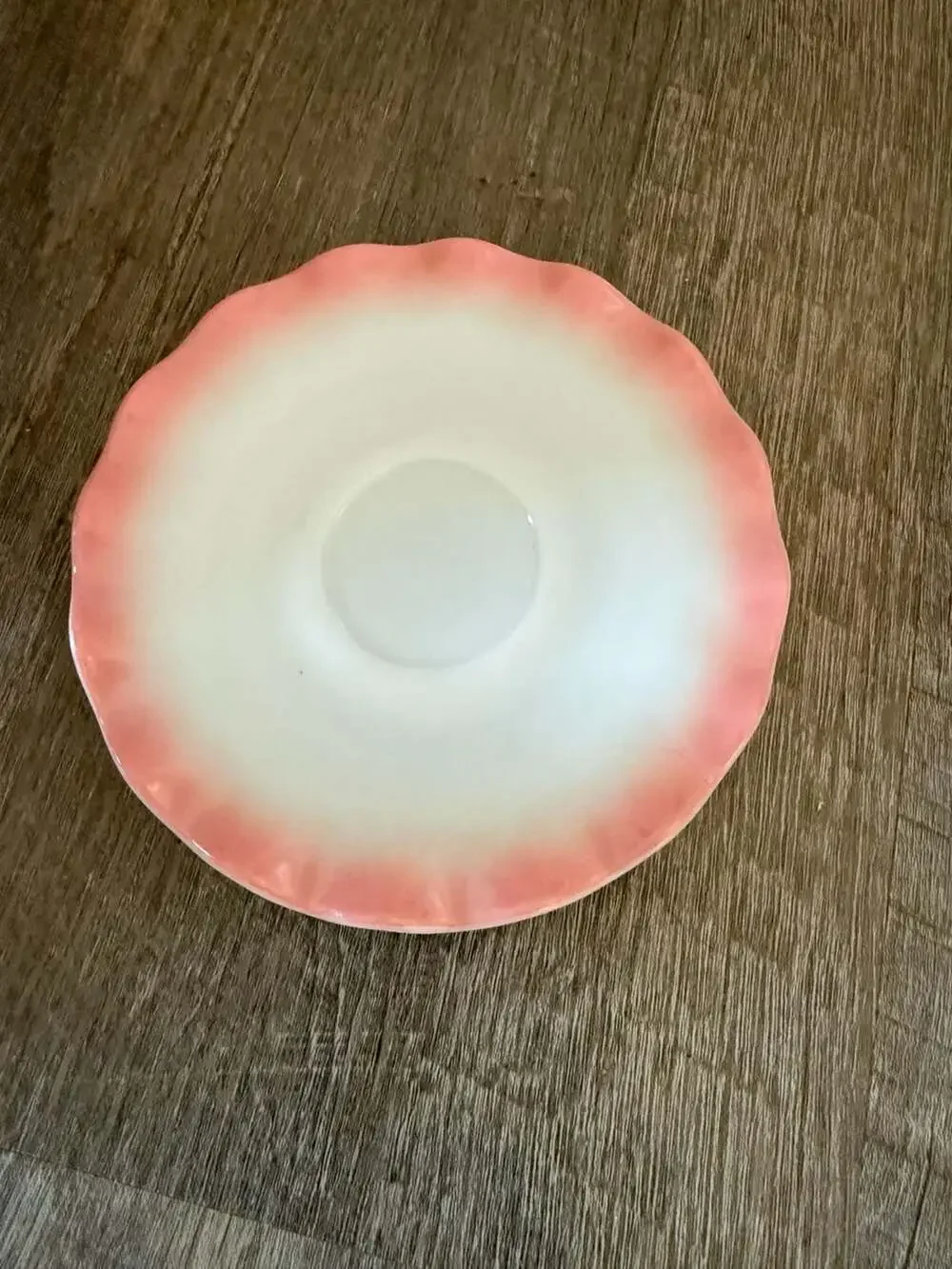 Vintage Hazel Atlas Crinoline Pink and White Ruffled Milk Glass Saucer